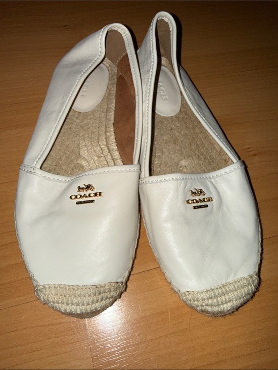 Coach Shoes - Coach White Leather Espadrille Flats with Gold Logo